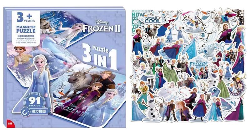 Frozen Magnetic Triple Puzzle Book Set - 3-in-1 with 50 Stickers
