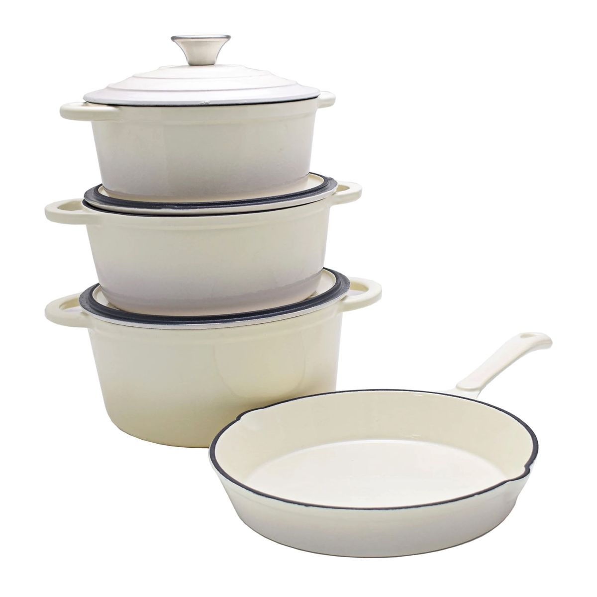 Delica 7 Piece Authentic Cast Iron Dutch Oven Cookware Pot Set Ivory