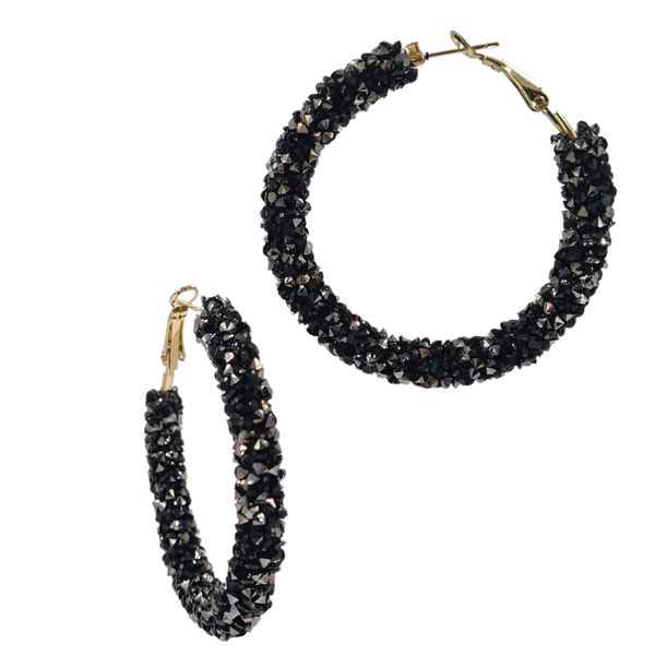 Po'di Grazia -Black Rhinestone Hoop Earrings , Gift Set