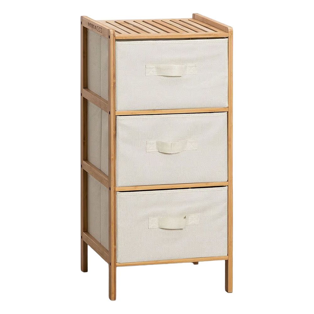 MIkaco 3-Drawers Bamboo Storage Cabinet Fabric Organizer