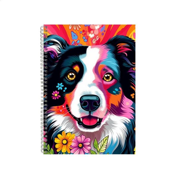 Big Eyes Border Collie Flowers Neon Notebook Gift Idea A4 Notepad Pad 70