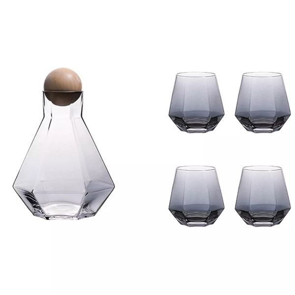 Diamond Whiskey Kettle Glasses Set with Wood Ball Lid for Drinks