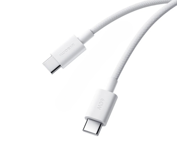High-Speed 3A USB-C to USB-C Braided Cable, 1 Meter - White