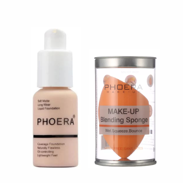 Phoera Matte Liquid Foundation and Phoera Makeup Blending Sponge Combo