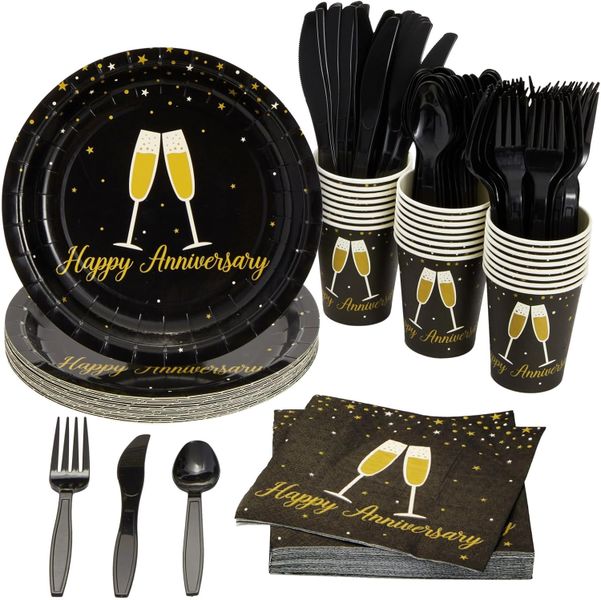 Topika - 144-Piece Happy Anniversary Paper Party Plates Set (24 Guests)