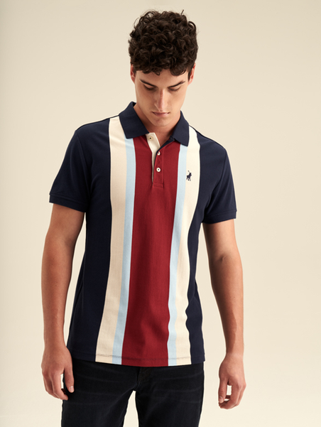 Polo Vertical Stripe Short Sleeve Golfer - Navy/Burgundy | Buy Online ...