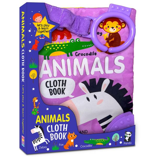 Baby Gross Sensory Soft Cloth Book - Textured Crinkle &amp; Sound - Animals