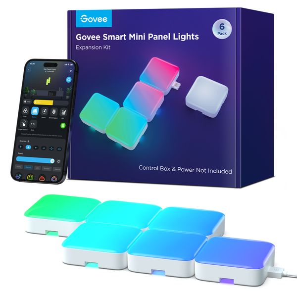 Govee Smart Mini Panel Lights Extension 6 Pack-Customisable RGBIC Light Kit