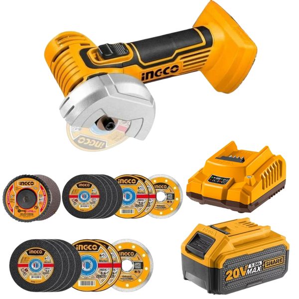 Ingco - Mini Cut-off Tool/Grinder with 5.0Ah Battery, Charger &amp; Mini Discs
