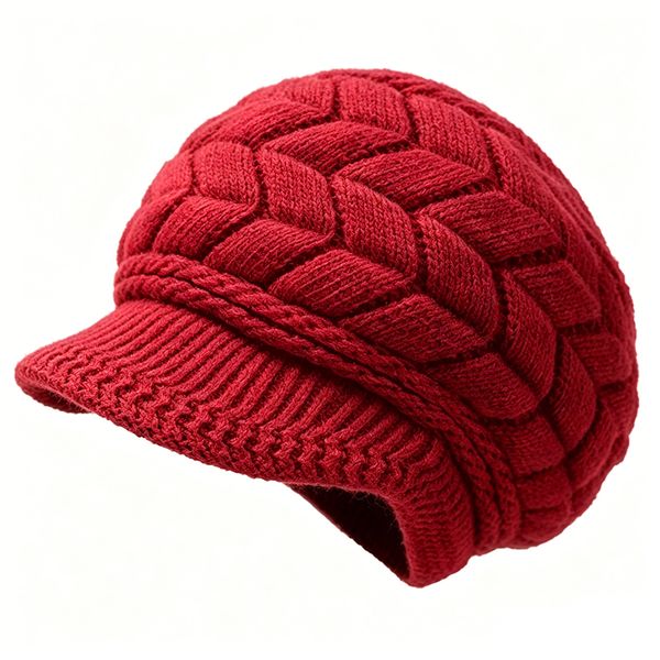 Women Winter Warm Knit Beret Hats Wool Snow Ski Caps with Visor