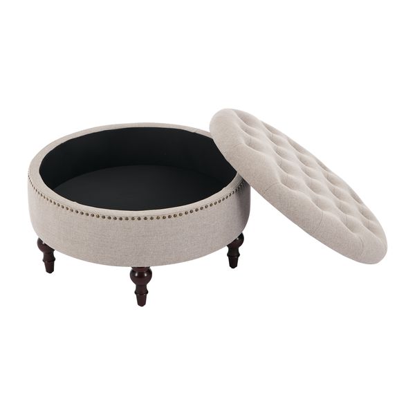 Round Storage Ottoman-Upholstered Foot Stool for Living Room,Bedroom,White