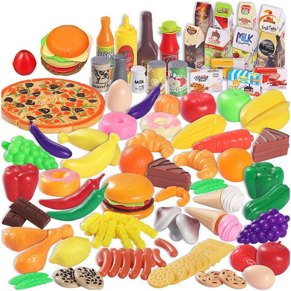 Pretend Play Kitchen Fruit Vegetable Fast Food Set Toys - 158 Pieces