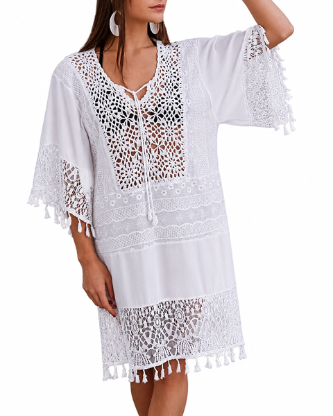 White Lace Beach Cover Up for Swimsuits Crochet Bikini Cover Up for Women