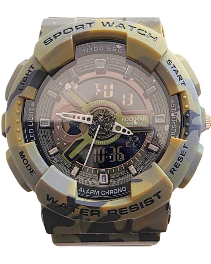 Rockman 1689 Dual Time Sports Watch - Camo Green