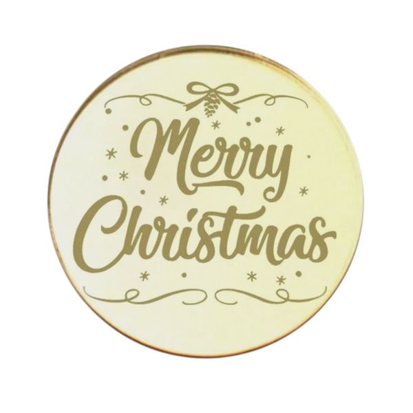 20-Piece Festive Round "Merry Christmas" Dessert Toppers - Gold