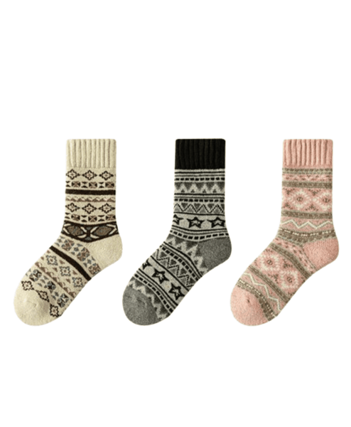 3 Pairs Thick Winter Whisper Vintage Wool Blend Socks, One Sze