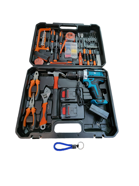 21V Black Kit Lithium Ion Cordless Hammer Drill With 49 Piece With Keyring