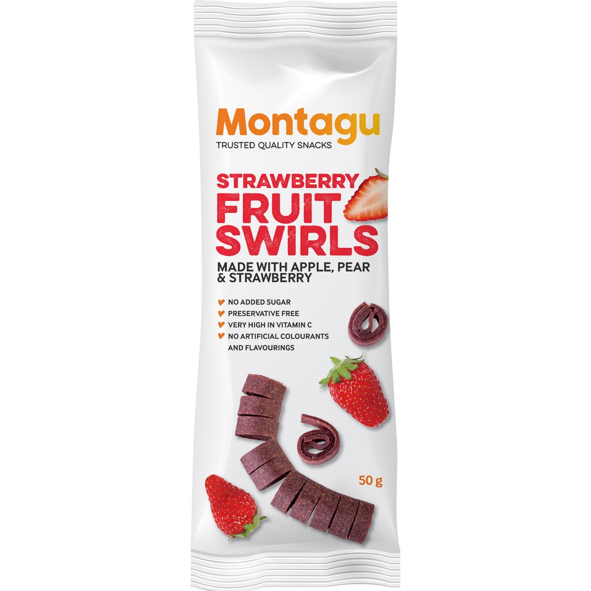 Montagu Dried Fruit Swirls Strawberry Box 10x 50g Box Buy Online in