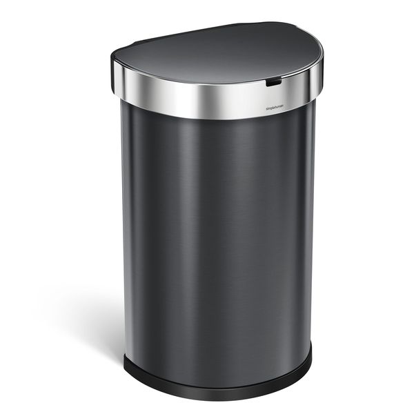 Simple Human 45L Semi Round Sensor Bin - Black S/Steel