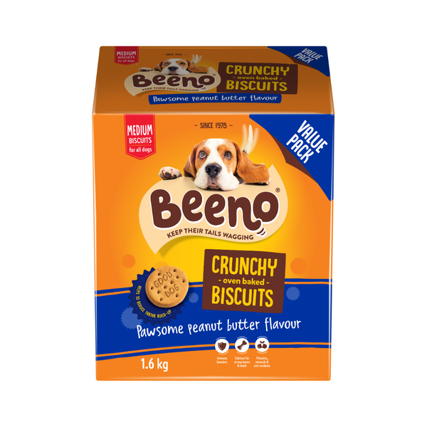 Beeno Medium Dog Biscuit Treats Peanut Butter Flavour 1.6kg