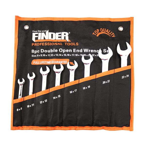 FINDER - 8 Pieces Double Open End Spanner Set - 8x9 to 22x24mm - 192156