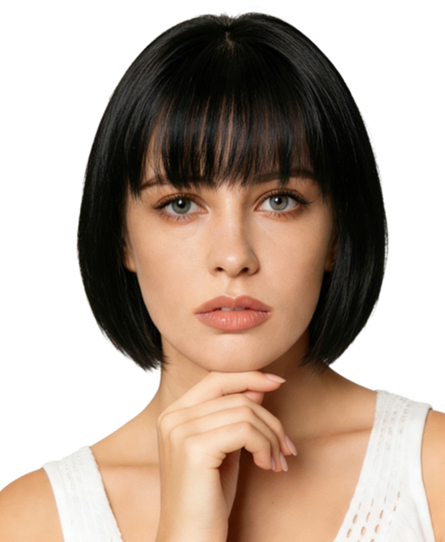 Black Bob Wig Synthetic Fibre Material Natural Appearance Bob Style