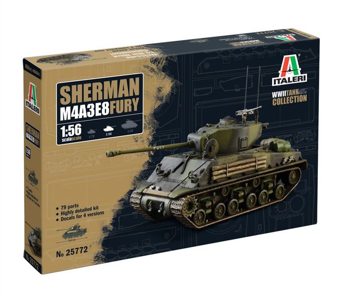 Italeri 1/56 Sherman M4A3E8 Fury Plastic Model Kit