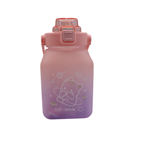 1500ml Square Shape Large Cute Cartoon Water Bottle with Straw