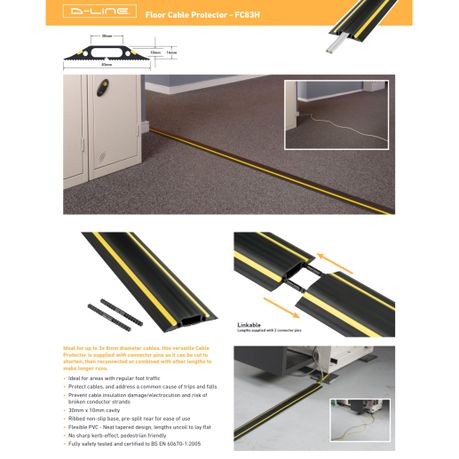 D-Line FC83H Medium-Duty Floor Cable Cover, Black with Yellow Hazard Stripe