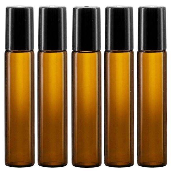 5 Piece - 10ml Refillable Roller-Ball Bottle Set For Oils - Amber Hue