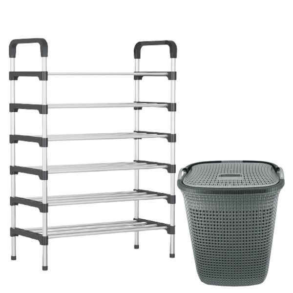 Laundry Basket &amp; 6 Layer Shoe Rack