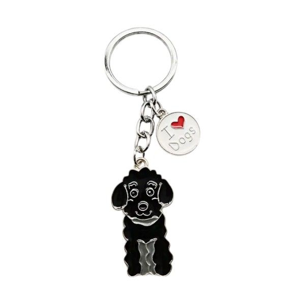 Adorable Pet Poodle Keychain With 'I Love My Dog' Pendant - Black