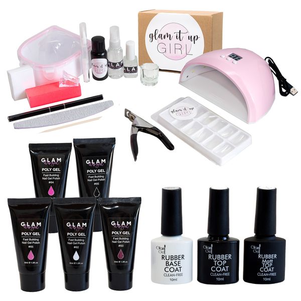 High Quality UV Glam It Up Girl Polygel&amp;Glam Gel Starter Kit Rubber White