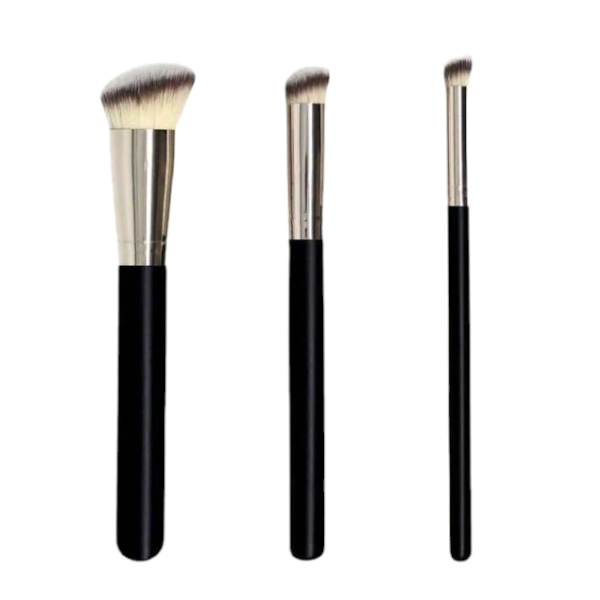 3-Piece Concealer, Highlighter, And Foundation Brush Set - Black