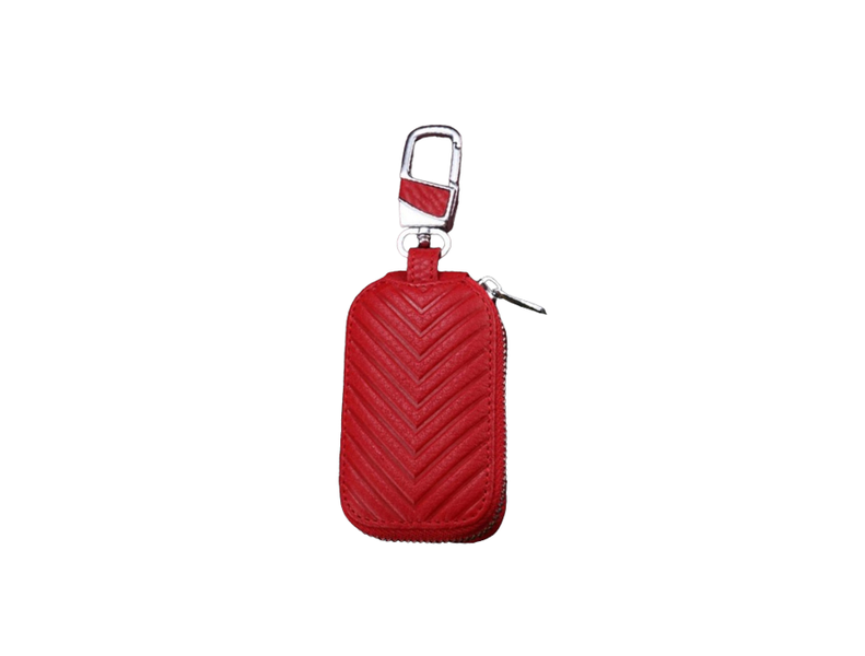 Compact PU Leather Car Key Holder - Elegant Red, Universal Fit