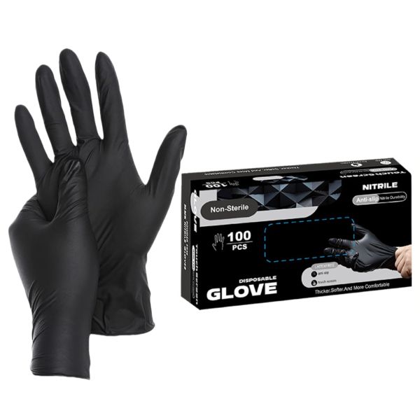 100Pcs Nitrile Throwaway Gloves, Food Safe &amp; Food Prep Exam Gloves - Black