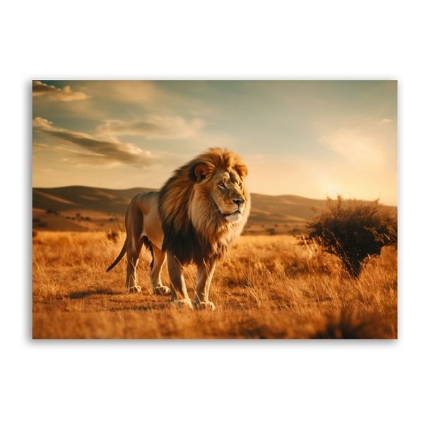 Lion In the Field Canvas - Animals Wall Art with a Solid Wood Frame