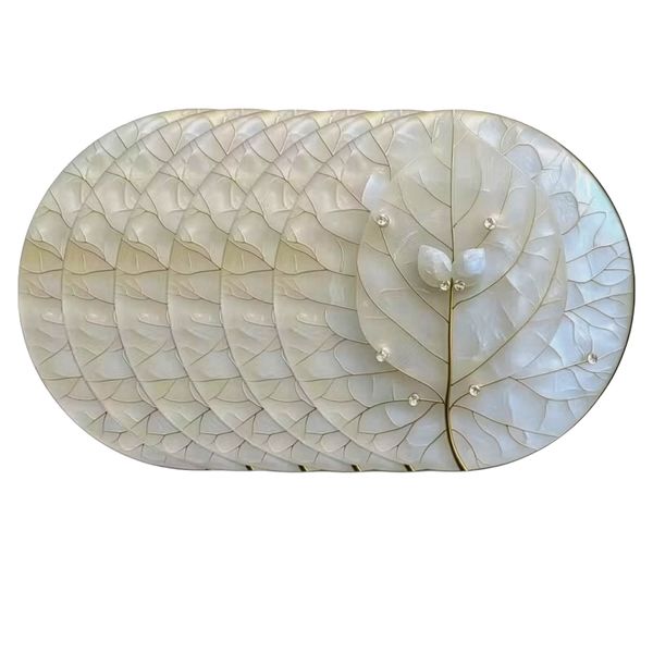 Dewdrop on Leaf Woven Polyester Fabric Table Mats Round 38 cm - Set of Six