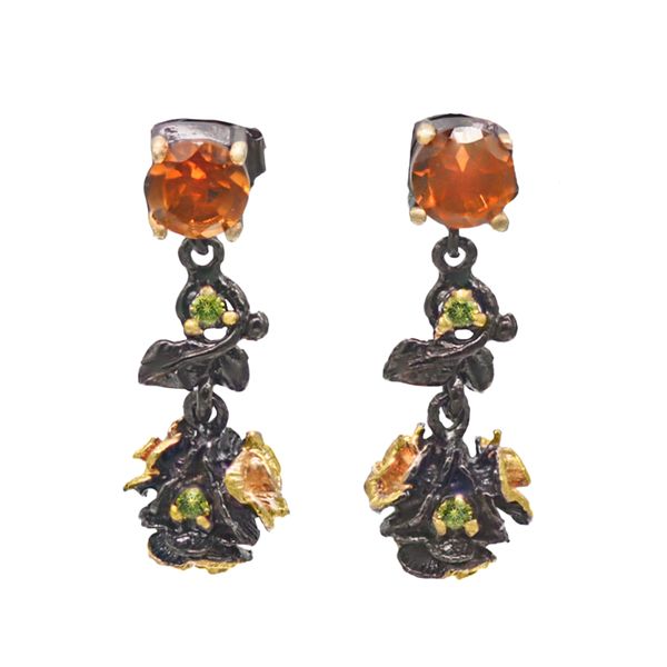 Handcrafted Natural Citrine Sterling Silver Gun Metal Gild Stud Earrings