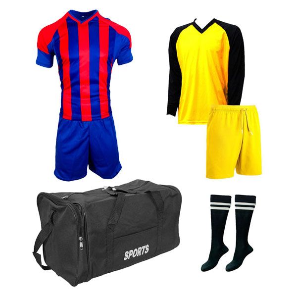Soccer Kit with Goalkeeper Set &amp; Kit Bag - Football Team of 15 - Blue/Black