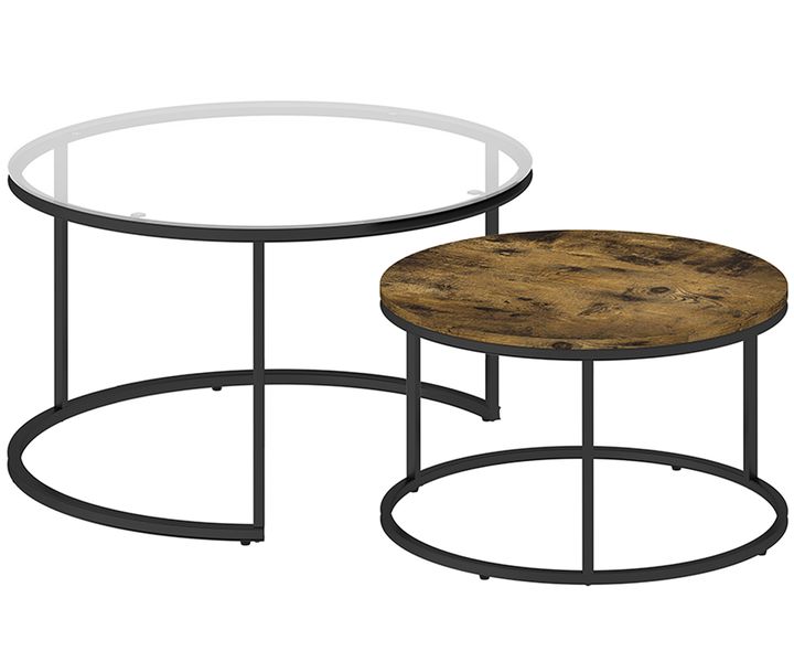 Anchor Set of 2 Round Tempered Glass &amp; MDF Nesting Centre Side Coffee Table