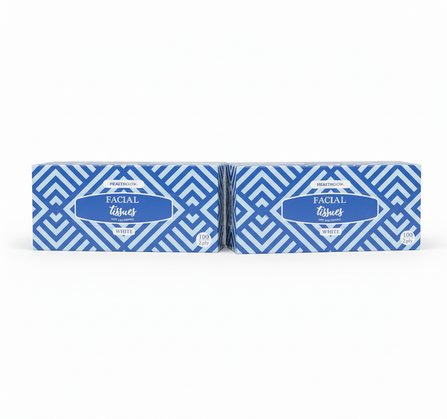 Healthglow 100 Piece Facial Tissues Box - 18x20cm, 2-Ply - 2 Pack