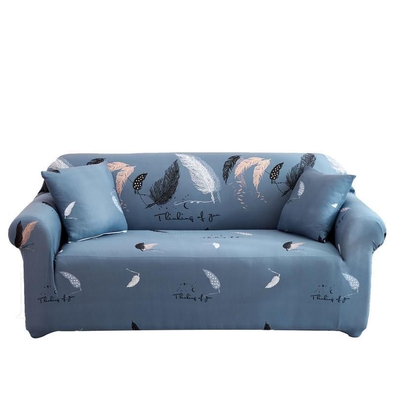 Stylish and Decorative Elastic Couch Covers Blue with Feathers Shop