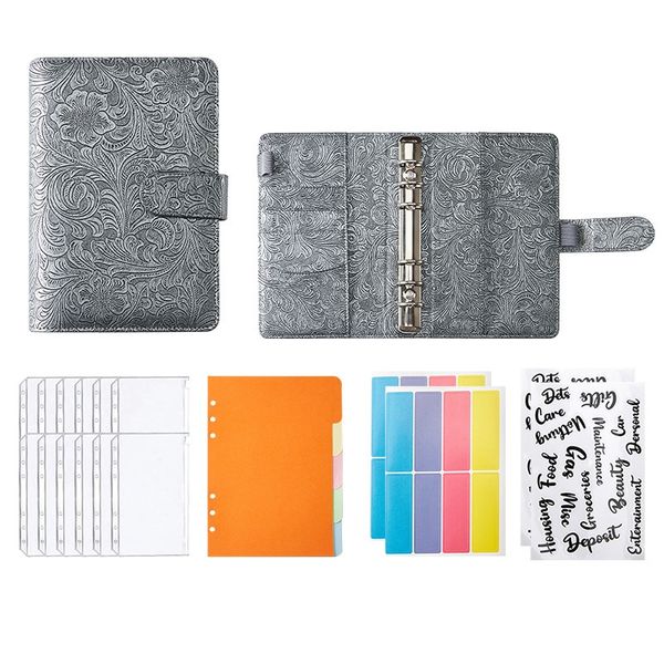 A6 PU Leather Budget Binder Notebook (Frilly Flower Design)