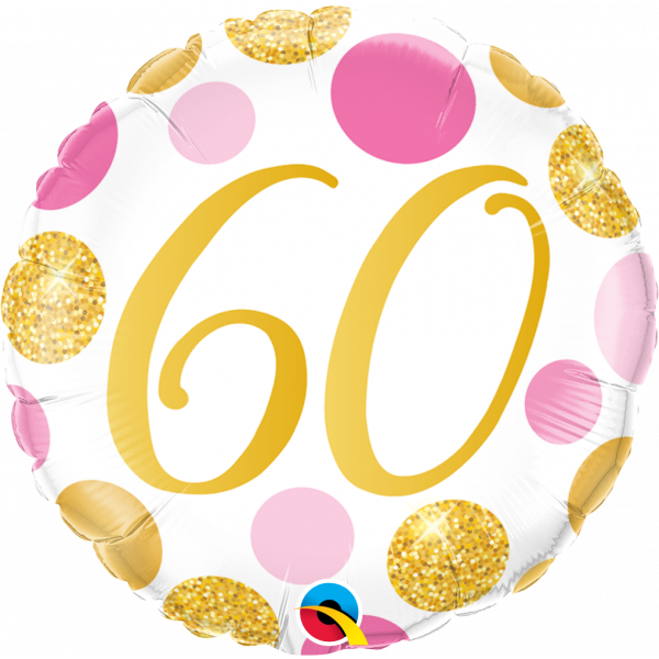 18 Inch Foil Age 60 Pink &amp; Gold Dots