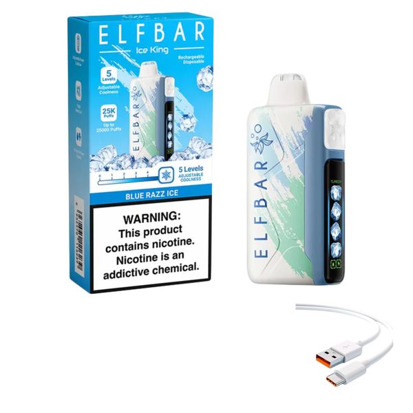 Elfbar Ice King 25k Blue Razz Ice +DiscoVape Charging Cable