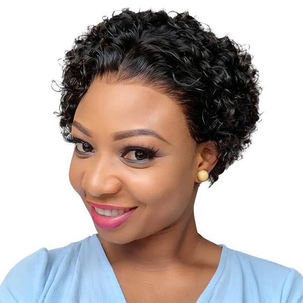 Short Curly Bob 13x1 Lace Wig Water Wave Brazilian Wig-Deer