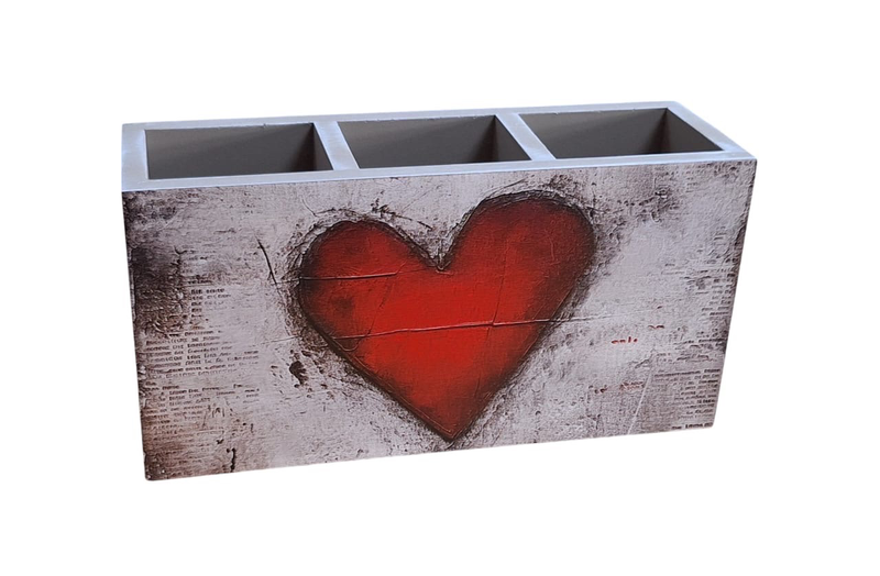 Cutlery/Stationary Holder - Red Heart with Black Chalk