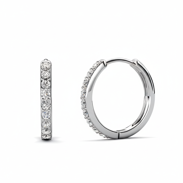 Luxury Hoop White Gold Plated Earrings Embellished with Swarovski Crystals
