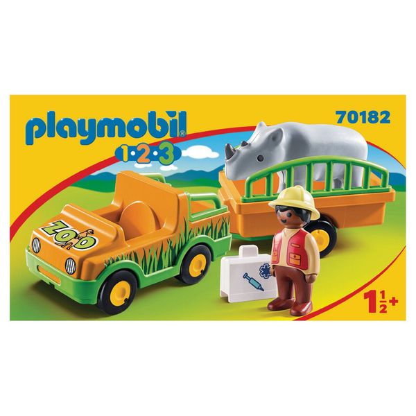Playmobil 1.2.3 – Zoo Vehicle with Rhinoceros